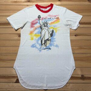 Vintage 80s Statue of Liberty Lady With a Lamp Ringer T-Shirt Dress - Size Large